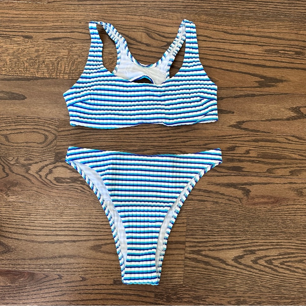 Solid & Striped The Jayden Bikini set in Blue Stripe Rib, NWT